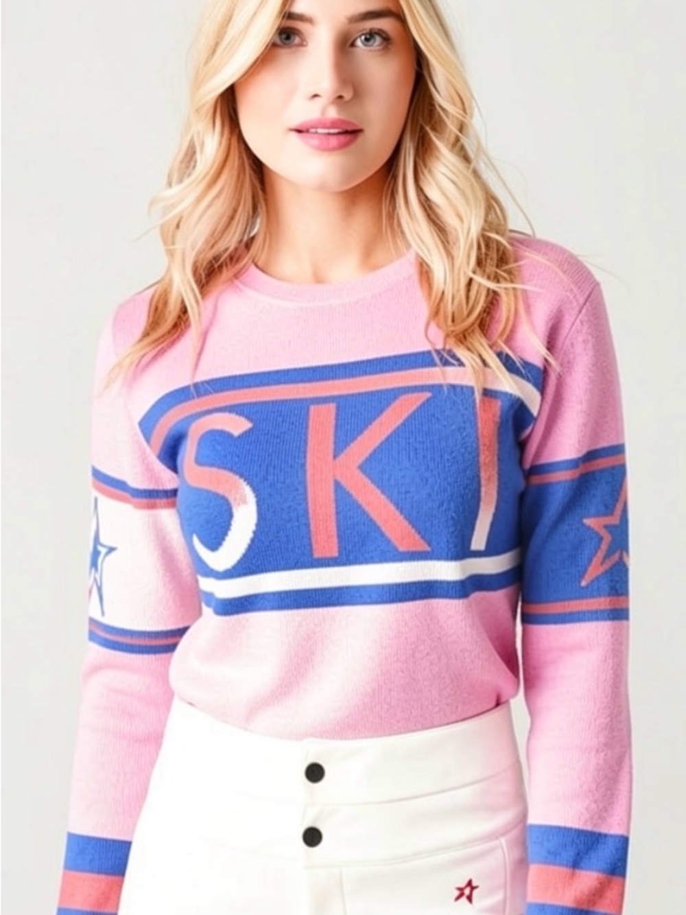 Pink blue Ski Turtleneck  Sweater S  viscose